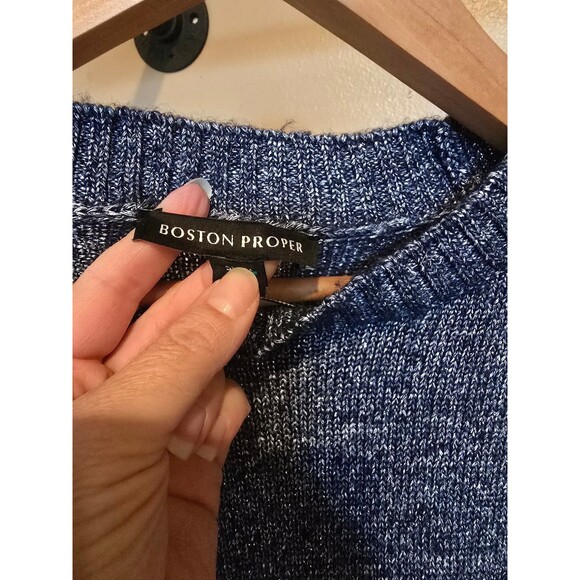 Boston Proper faux fur cuffed sweater in shiny blue size medium - Picture 5 of 8